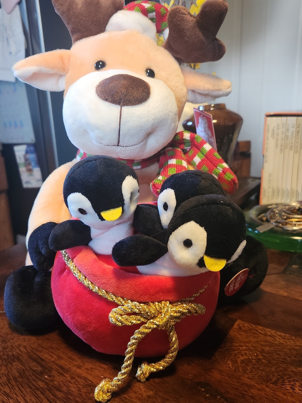 Cuddle Barn Christmas Animated Singing Dancing Reindeer and 3 dancing Penquins.